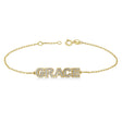 Diamond Block Font Name Link Bracelet 14K Yellow Gold