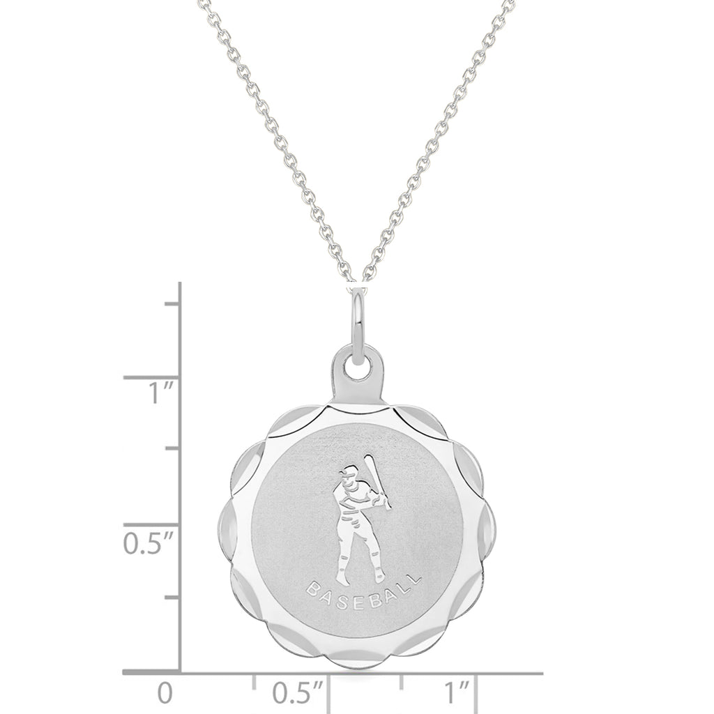 BaseBall Disc Charm Men's Pendant Necklace 14K White Gold