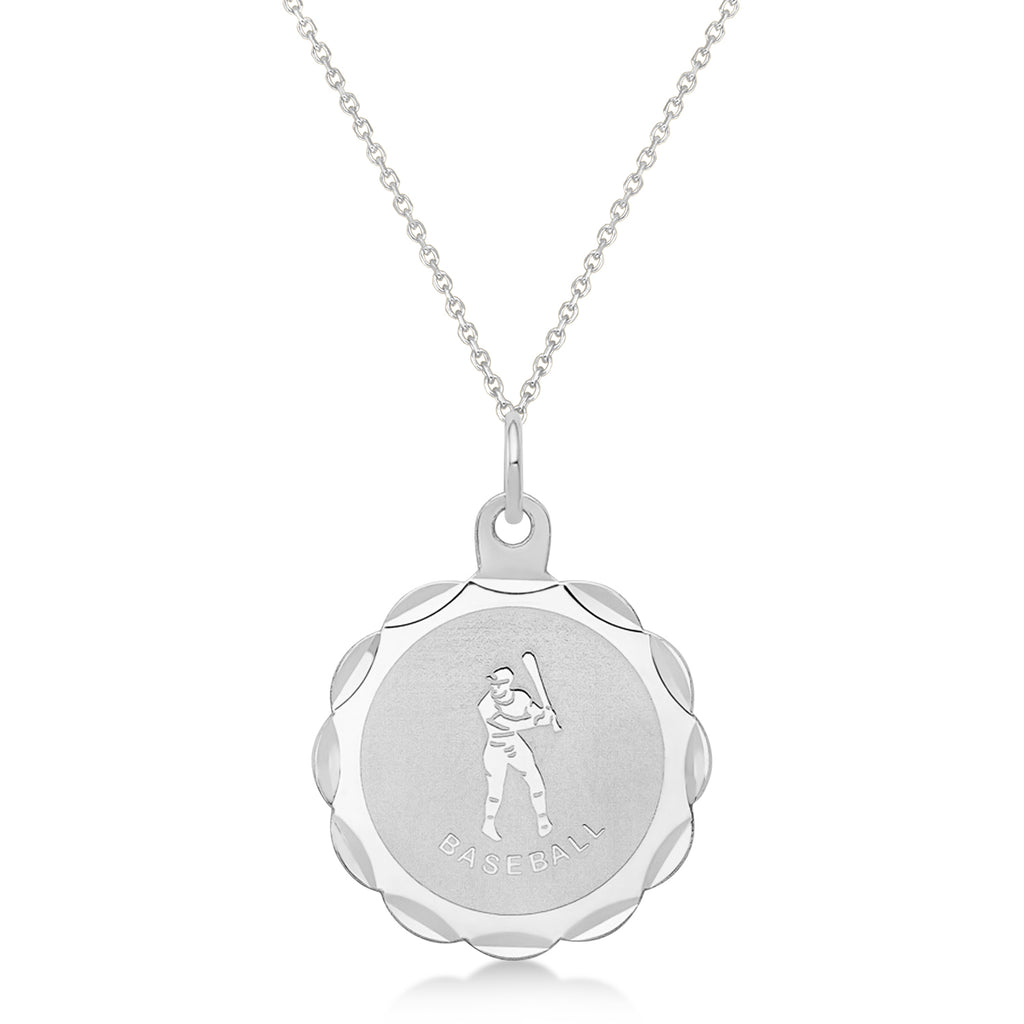 BaseBall Disc Charm Men's Pendant Necklace 14K White Gold
