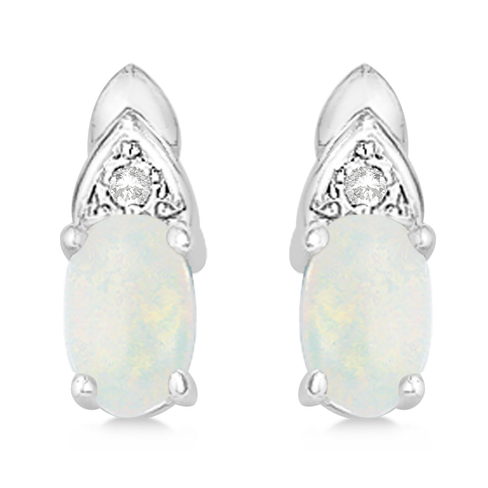 Diamond Accented Opal Drop Earrings 14k White Gold (0.37ct)