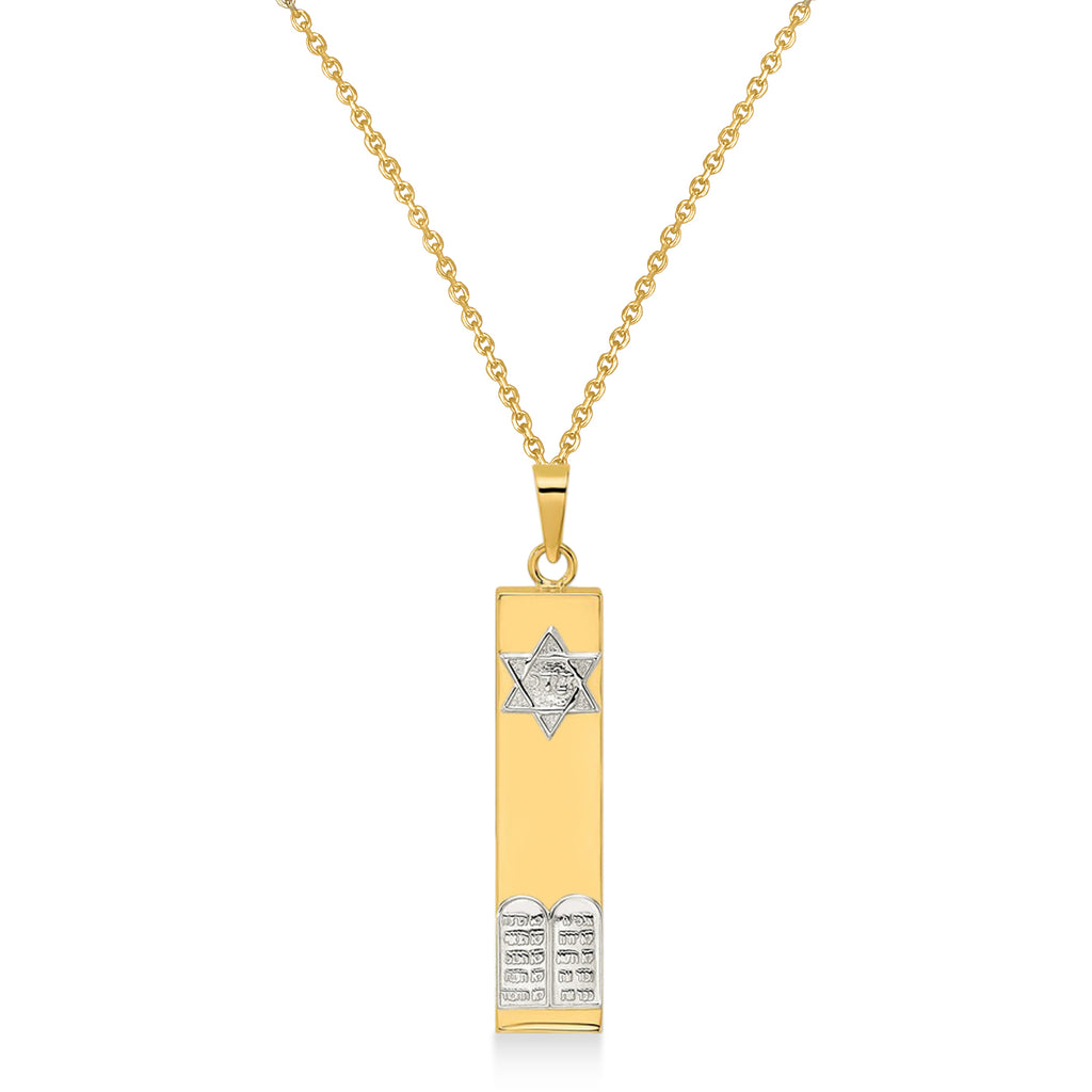 Mezuzah with Star of David & Torah Pendant Necklace 14K Two Tone Gold