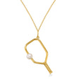 Cultured Pearl Ball & Pickleball Paddle Pendant Necklace 14K Yellow Gold