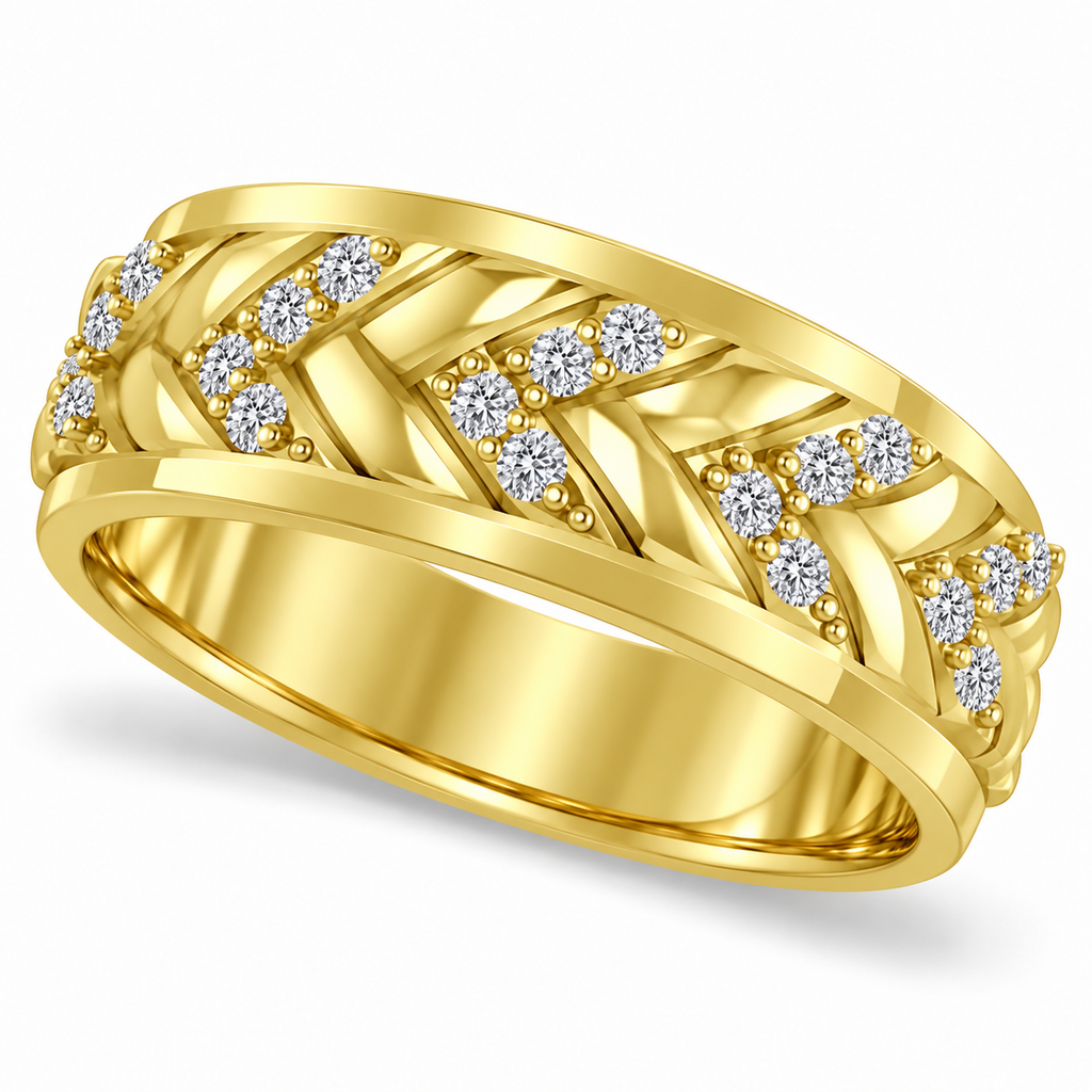 Men's diamond braided 18k yellow gold wedding band