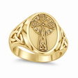 Men's Celtic Signet Irish Cross Ring 14K Yellow Gold