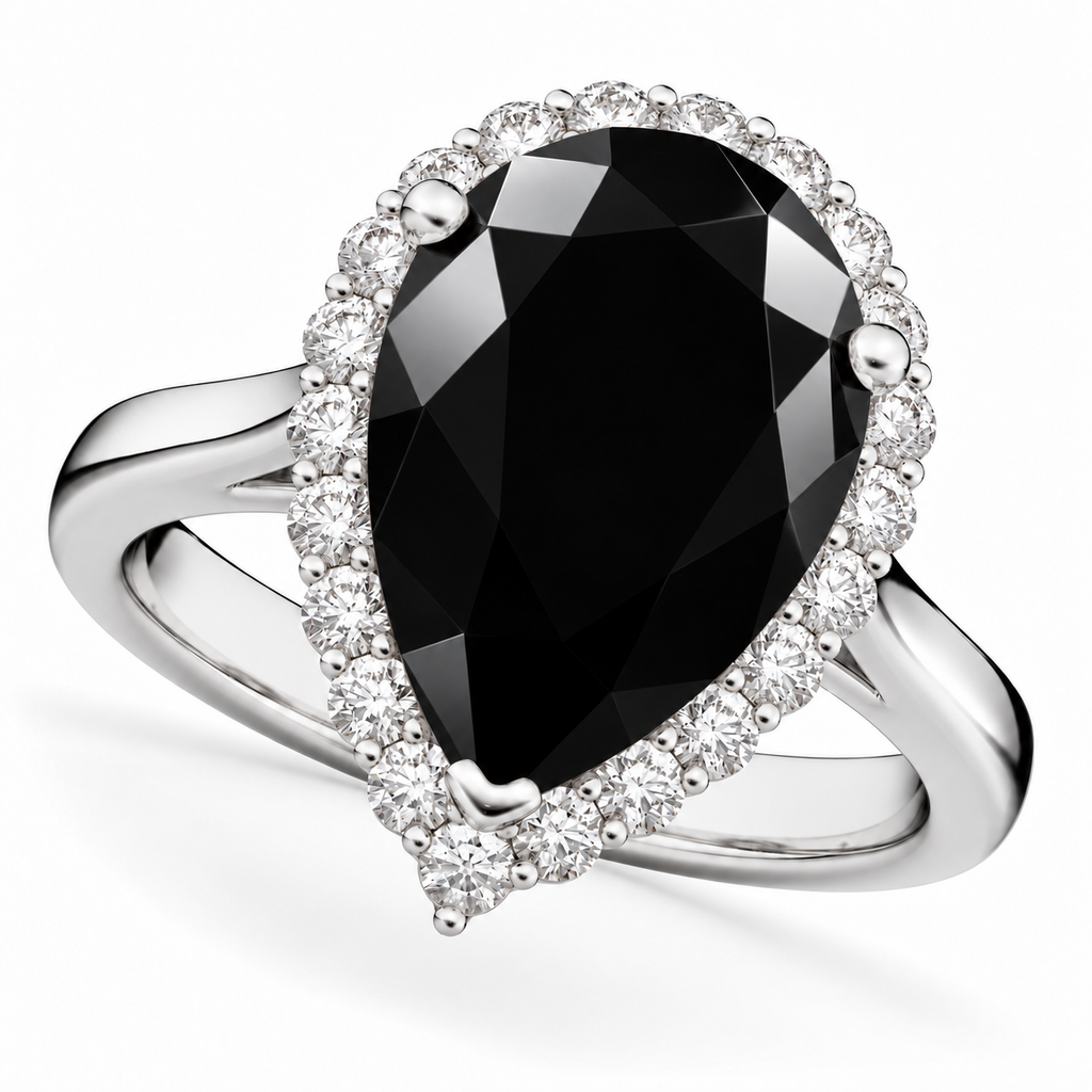 Pear Black Diamond & Diamond Engagement Ring 14K White Gold (6.24ct) — angled product view