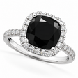 Cushion Cut Black Diamond Engagement Ring 14k White Gold (2.55ct)