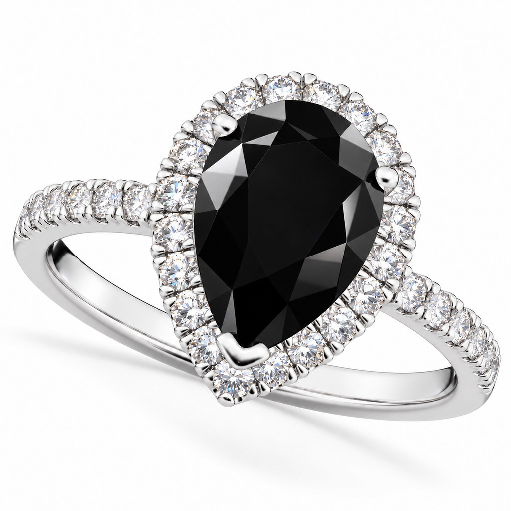 Pear Black Diamond & Diamond Engagement Ring 14K White Gold (2.51ct) — Angled product view on white
