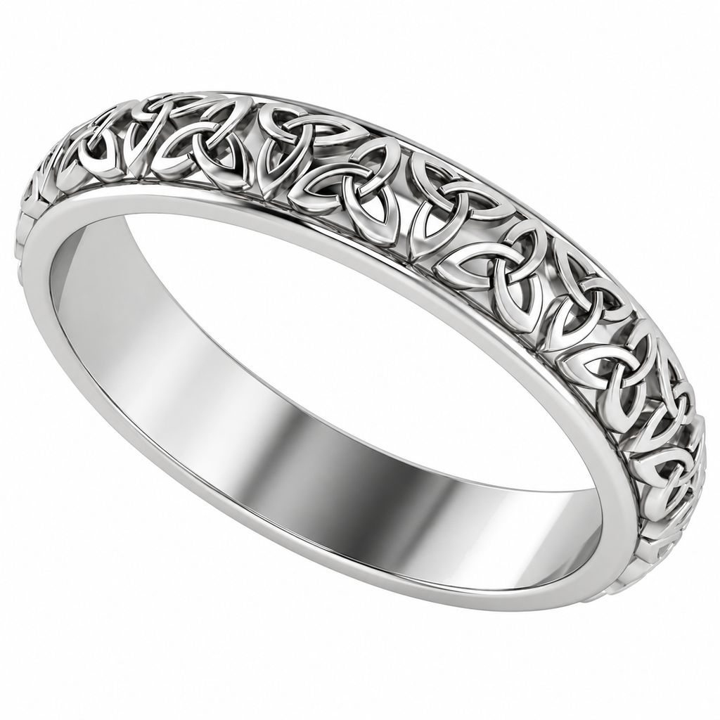 Celtic Knot Infinity Wedding Band Ring Platinum — Angled product view on white