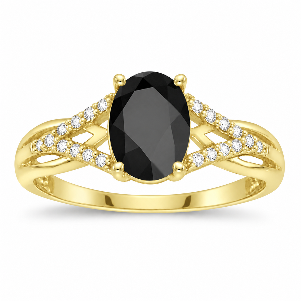 Oval Black Onyx and Diamond Cocktail Ring 14K Yellow Gold (1.62tcw) — alternate product view