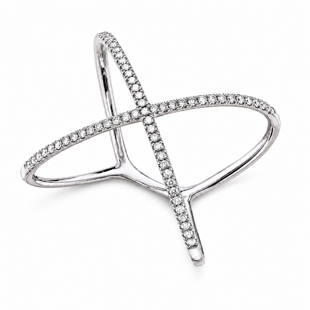 AZ15745 diamond X ring in 14k white gold — main-white-reversed
