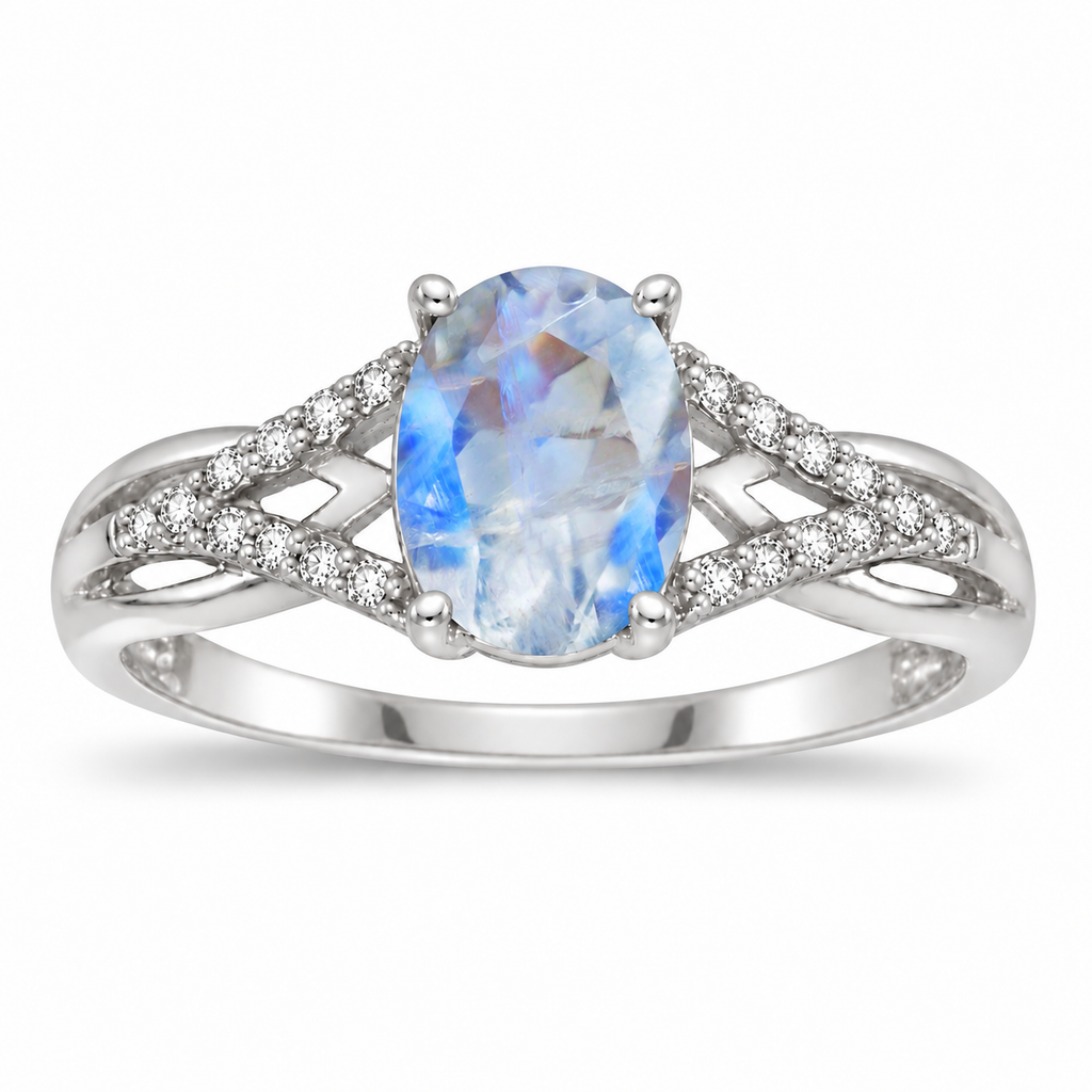Oval Moonstone and Diamond Cocktail Ring 14K White Gold (1.62tcw) — alternate product view