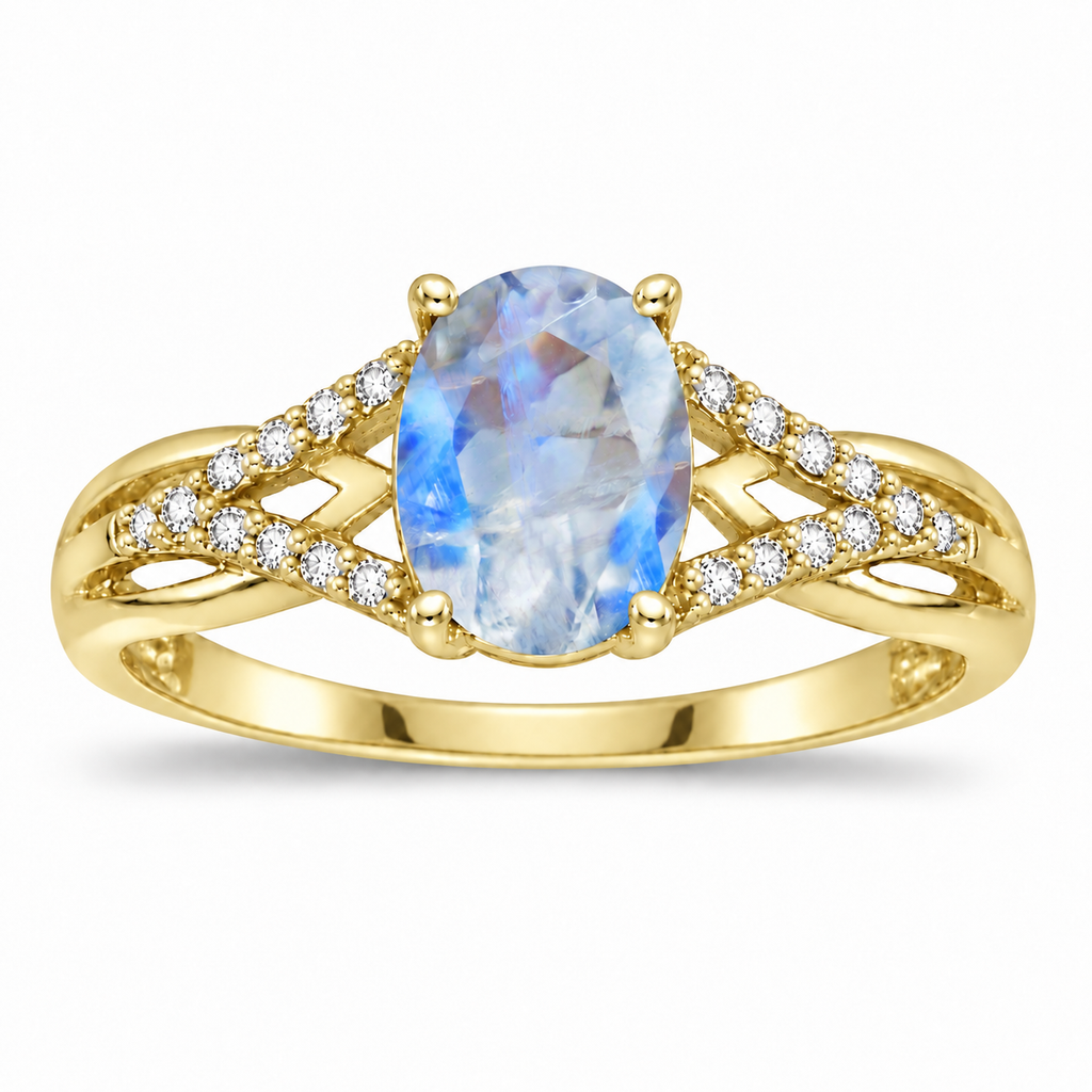 Oval Moonstone and Diamond Cocktail Ring 14K Yellow Gold (1.62tcw) — alternate product view