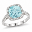 Cushion-Cut Aquamarine & Diamond Cocktail Ring 14k White Gold (3.70ctw)