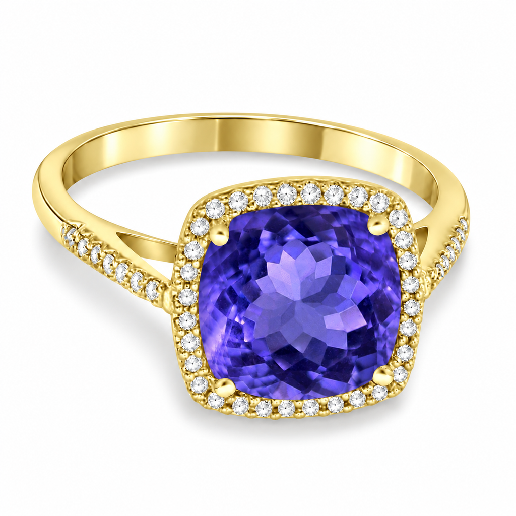 Cushion-Cut Tanzanite & Diamond Cocktail Ring 14k Yellow Gold (3.70ctw) — main product