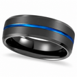 Men's Grooved Black & Blue PVD Tungsten Band (8mm)