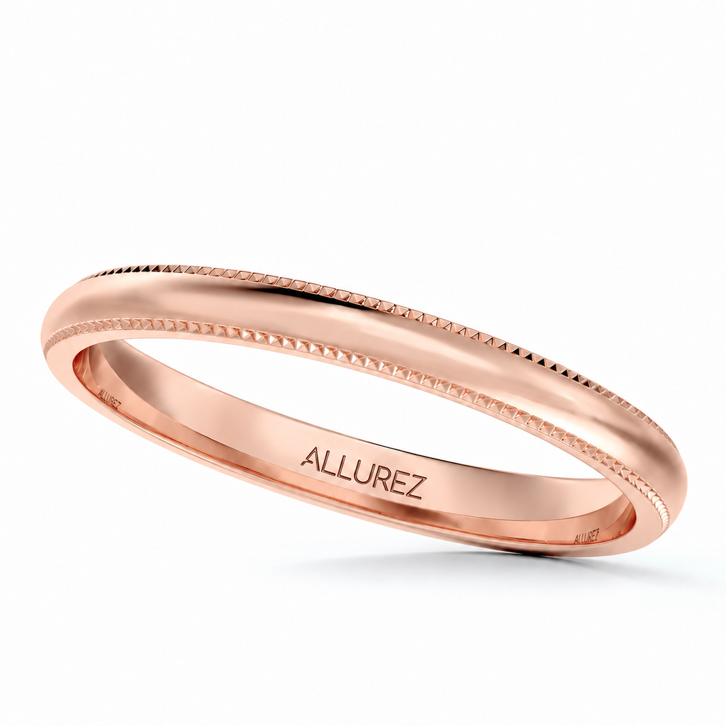 2mm 14k Rose Gold milgrain dome comfort-fit wedding band