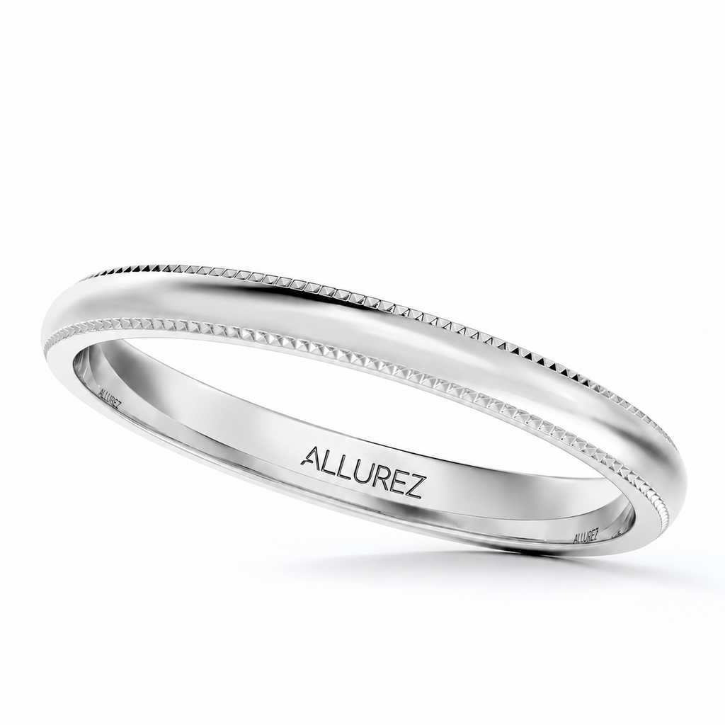 2mm 18k White Gold milgrain dome comfort-fit wedding band