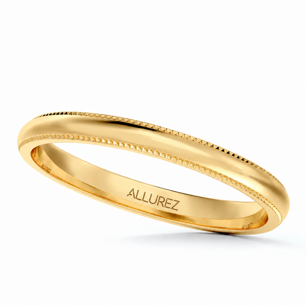 2mm 18k Yellow Gold milgrain dome comfort-fit wedding band