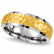 Men's Hammered Finish Wedding Ring Titanium with 18K Yellow Gold Plated (7mm)