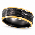 Men's Hammered Wedding Ring Band 18K Yellow Gold PVD Black Titanium (8mm)