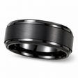 Men's Ridged Black Titanium Wedding Ring Band Satin Finish (9mm)