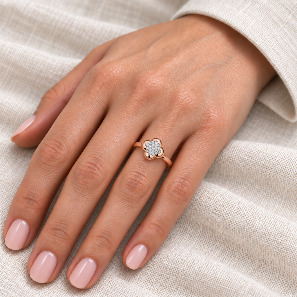 Diamond Clover Ring 14K Rose Gold (0.27ct) — hand view