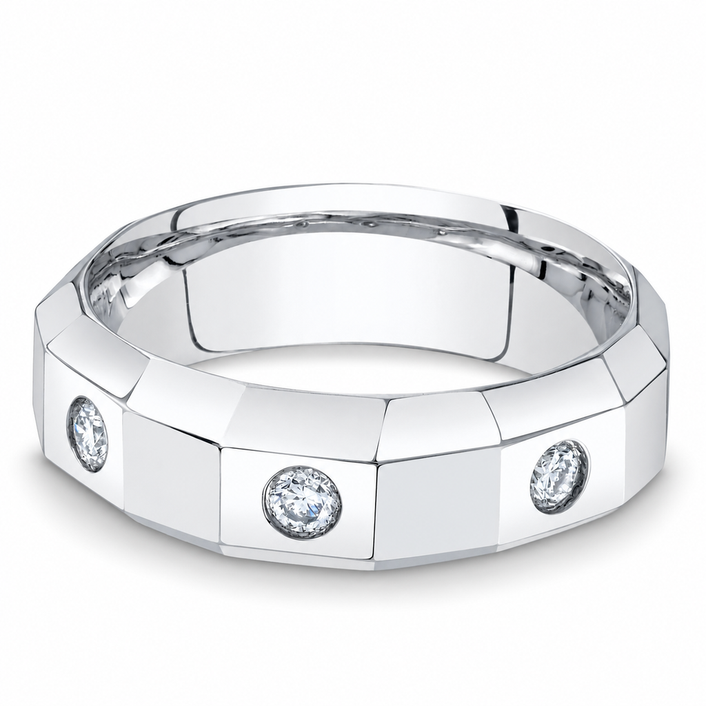 Round Diamond Mens Wedding Ring Band 14K White Gold (0.26ct) — Level front alternative with natural shadow on white