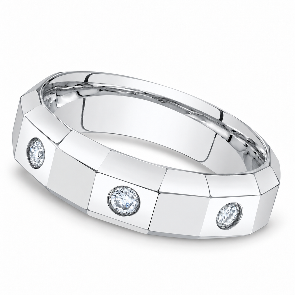 Round Diamond Mens Wedding Ring Band 14K White Gold (0.26ct) — Forward-facing gently angled hero with natural shadow on white