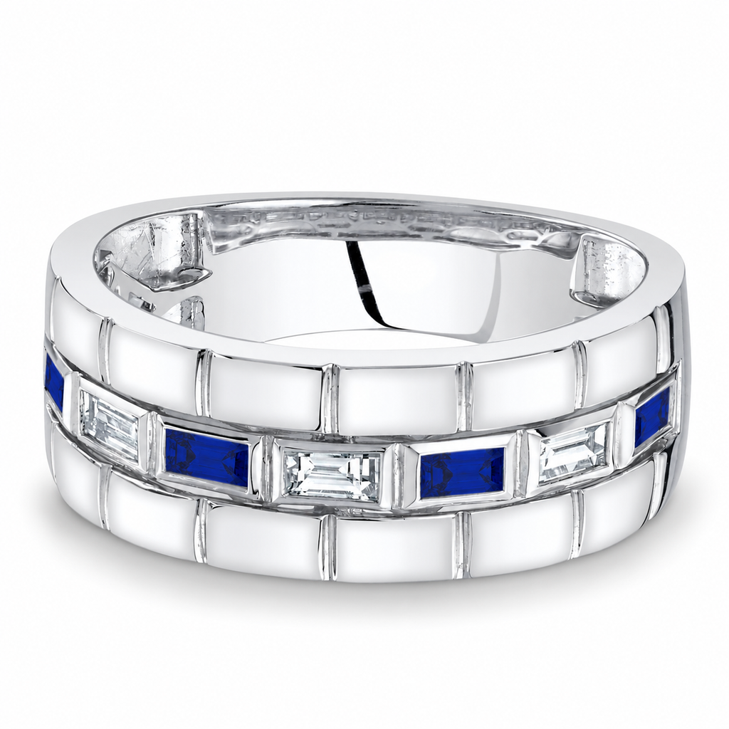 AZ23978 8.5mm 14K white gold baguette sapphire and diamond band — alternative level