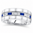 Baguette Lab Sapphire & Diamond Mens Wedding Ring Band 14K White Gold (0.57ct)