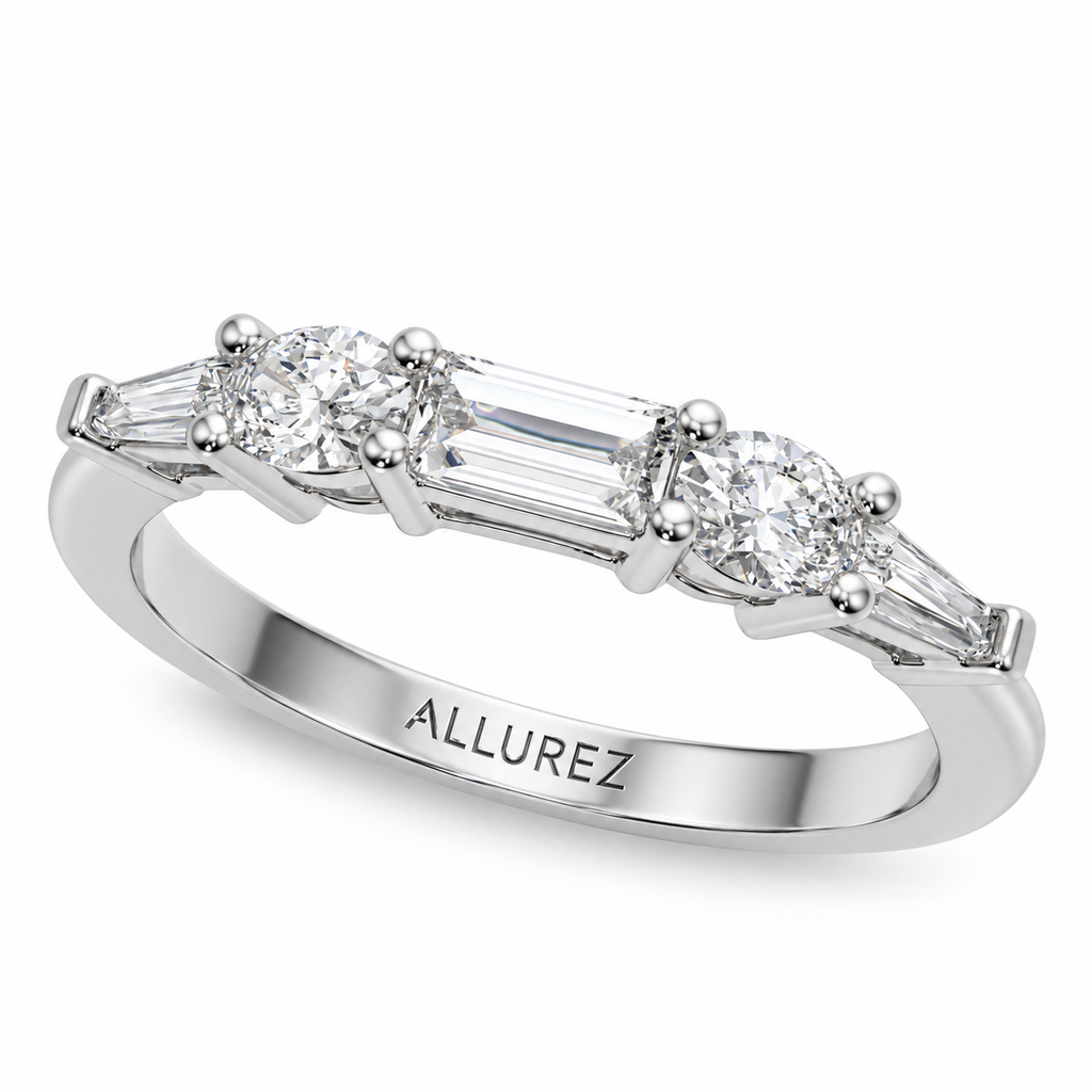 Baguette & Oval Moissanite Diamond Wedding Ring Band in Palladium (0.75ct) — main view
