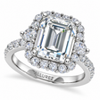 Emerald Cut & Round Lab Diamond Halo Engagement Ring in Platinum (3.90ct)
