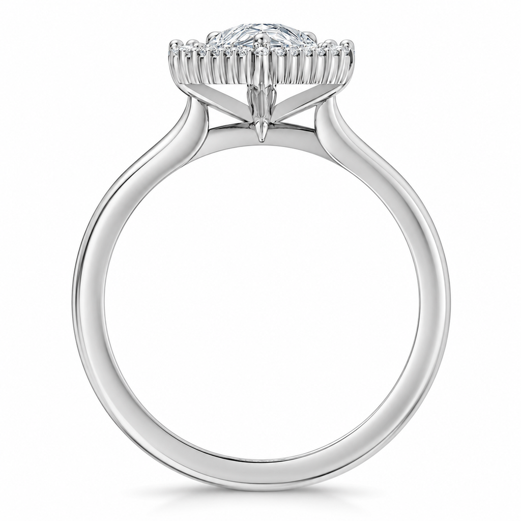 Pear & Round Lab Diamond Halo Engagement Ring in Platinum (1.82ct) — side profile