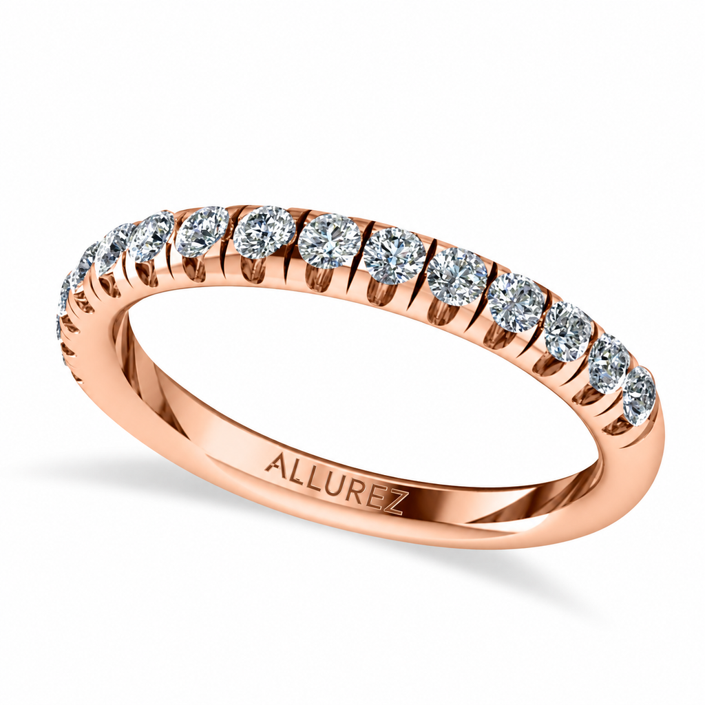 Round Moissanite Diamond Solitaire Ring Bridal Set 14K Rose Gold (4.37ct) — matching wedding band component