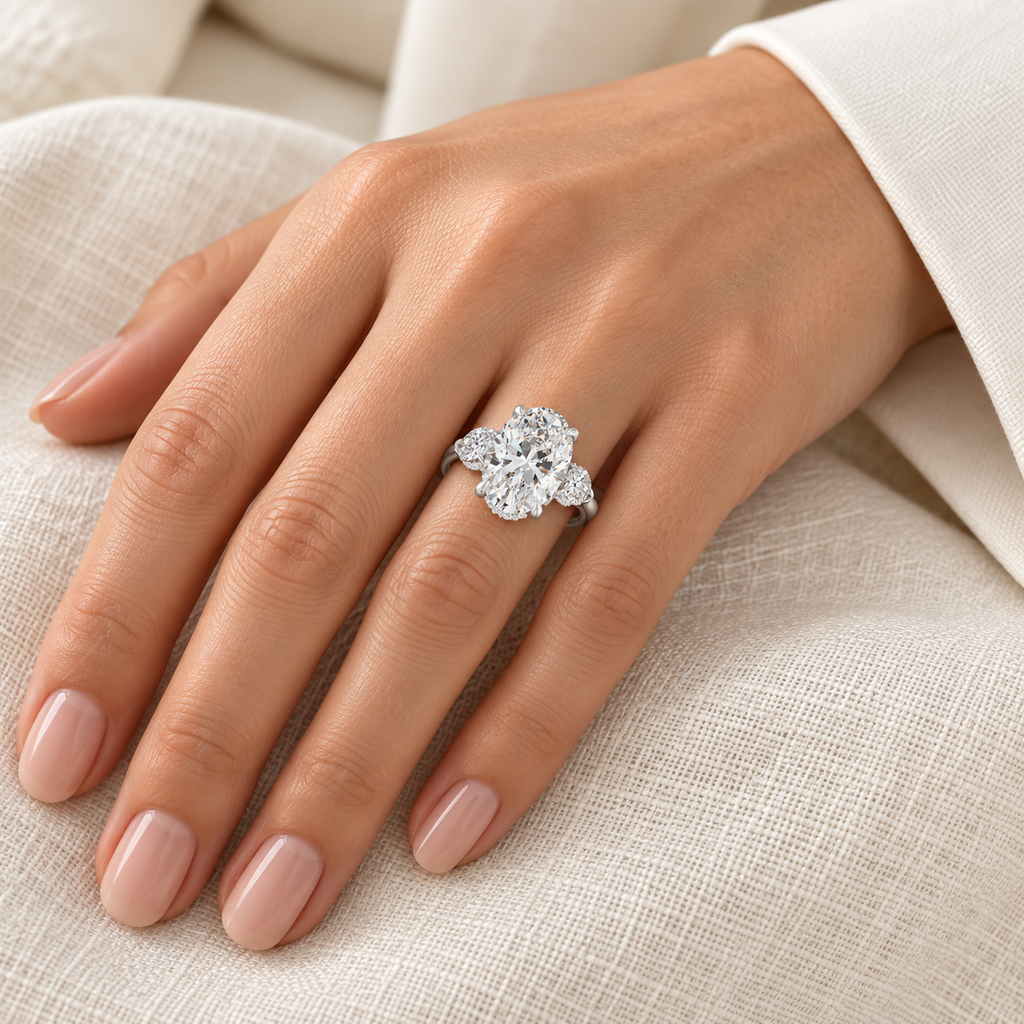 Oval Lab Diamond Engagement Ring Platinum (8.00ct) — ring on hand