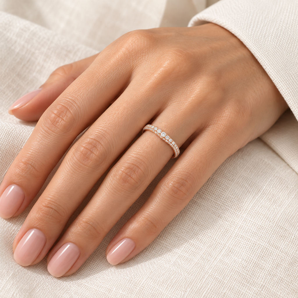 Round Lab Diamond Wedding Ring Band 18K Rose Gold (0.87ct) — ring on hand