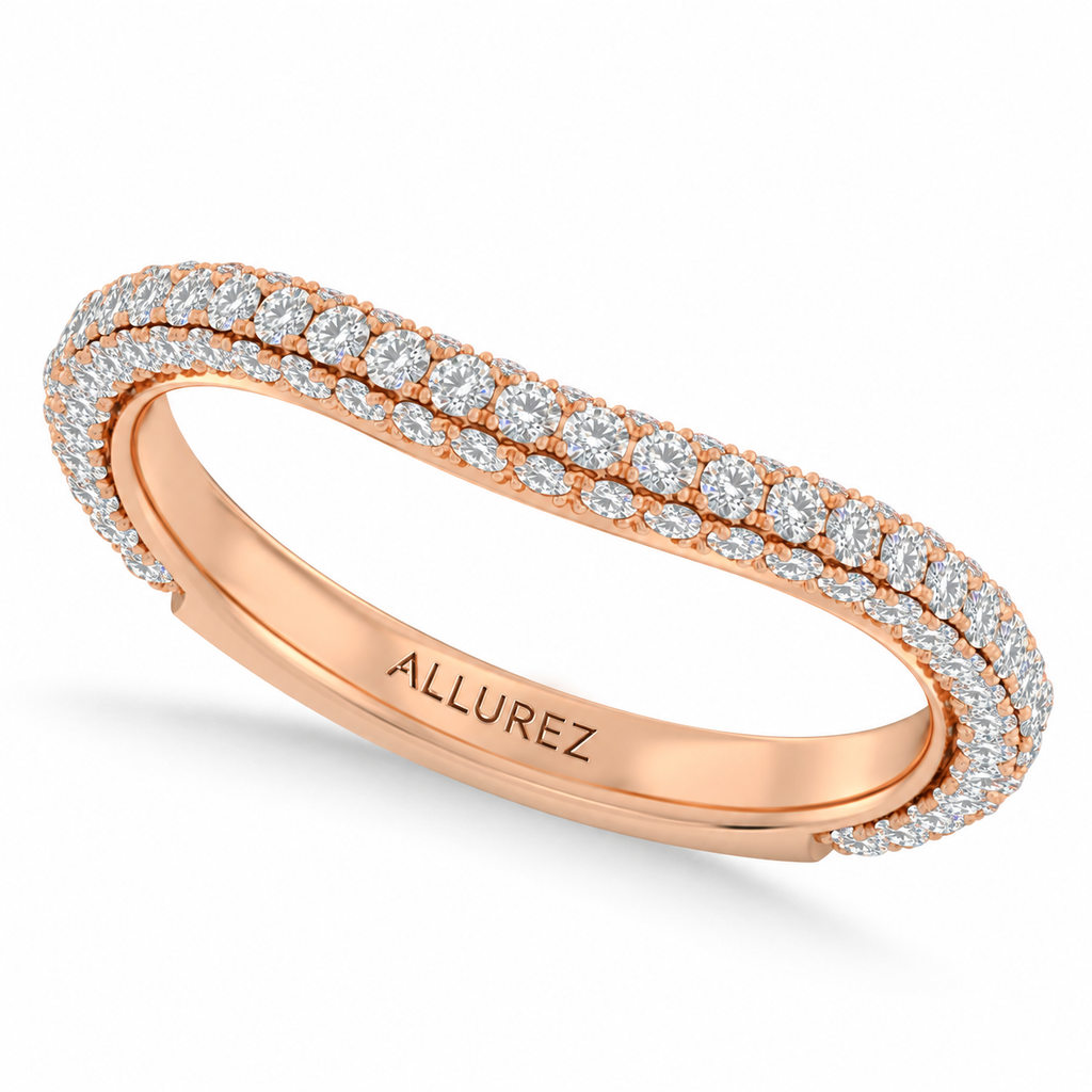 Round Lab Diamond Wedding Ring Band 18K Rose Gold (0.87ct) — three-quarter product view