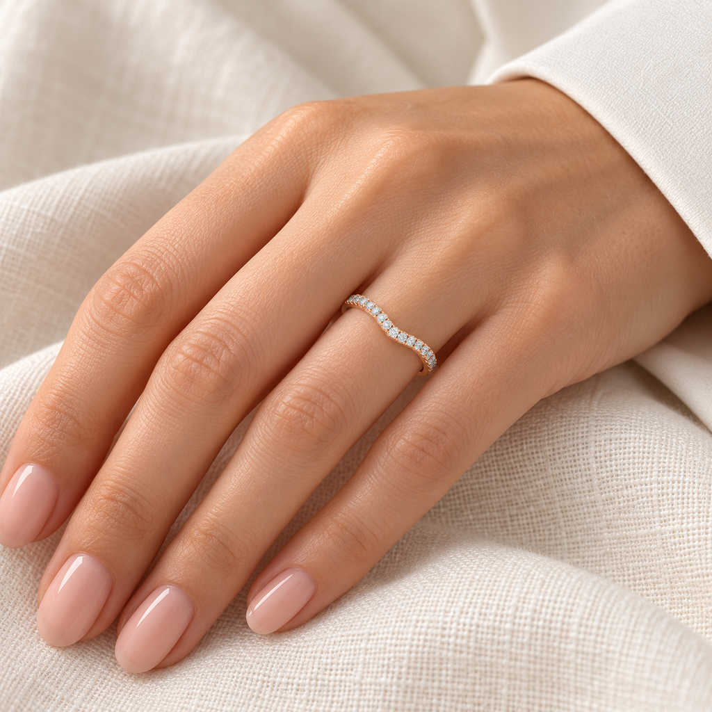 Round Lab Diamond Wedding Ring Band 18K Rose Gold (0.33ct) — ring on hand
