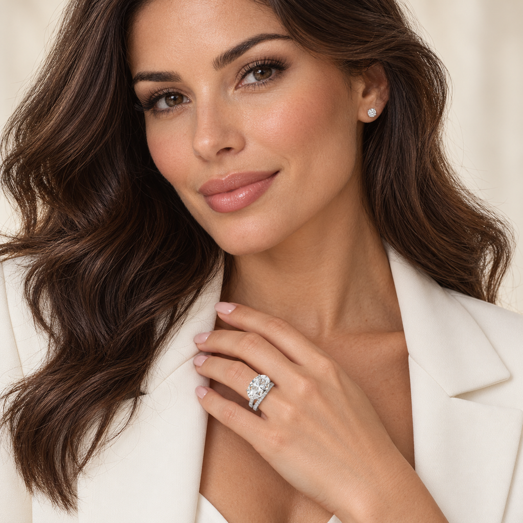 Oval Lab Diamond Bridal Set Platinum (9.77ct) — model wearing bridal set