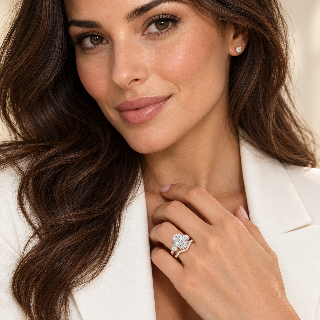 Oval Lab Diamond Bridal Set 14K Rose Gold (8.33ct) – worn on model