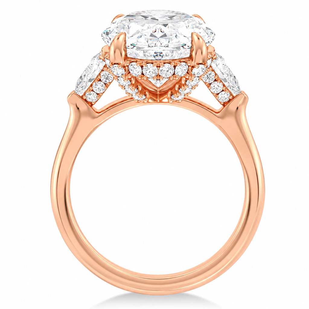 Oval Lab Diamond Bridal Set 14K Rose Gold (8.33ct) – engagement ring side profile