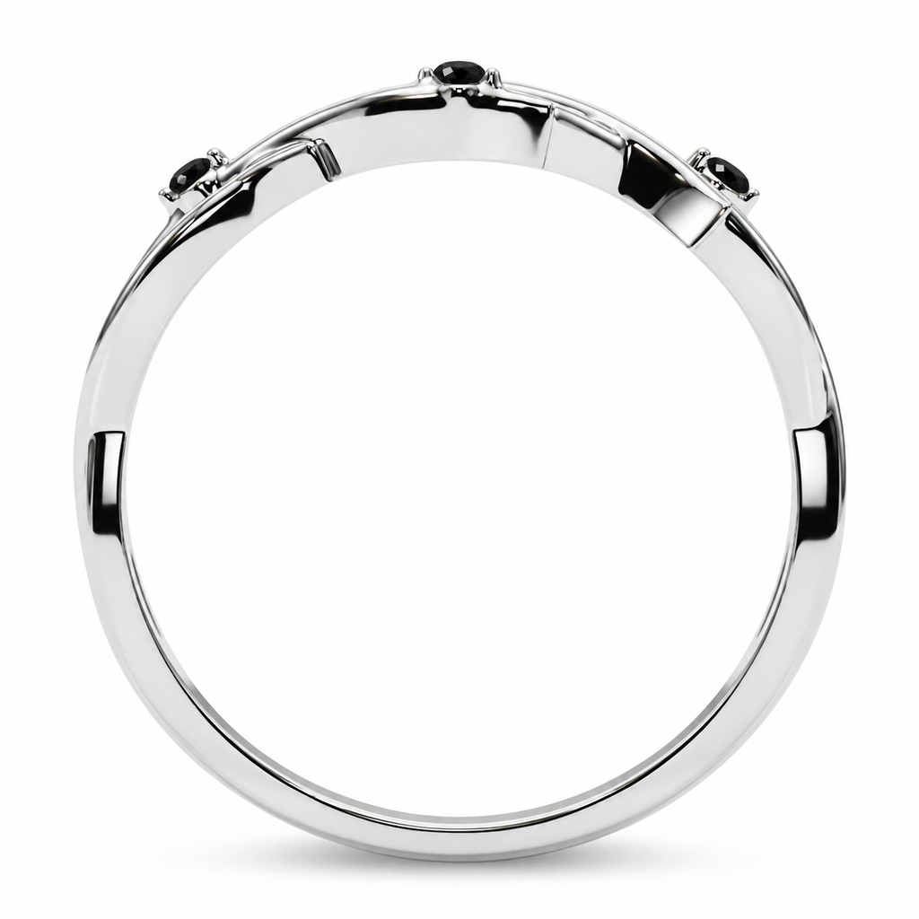 Black diamond vine leaf wedding band in palladium — side view