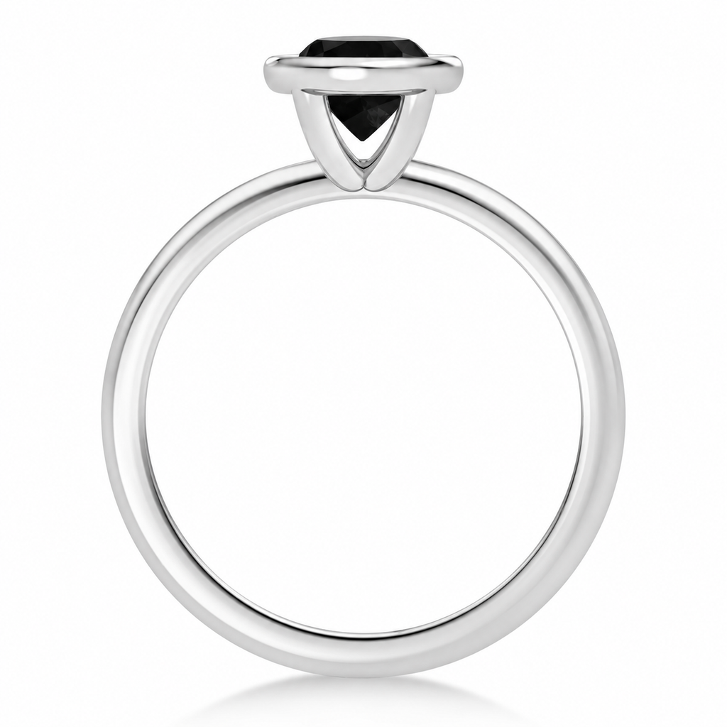 Oval Natural Black Diamond Bezel Engagement Ring in Platinum (1.25ct) – side profile
