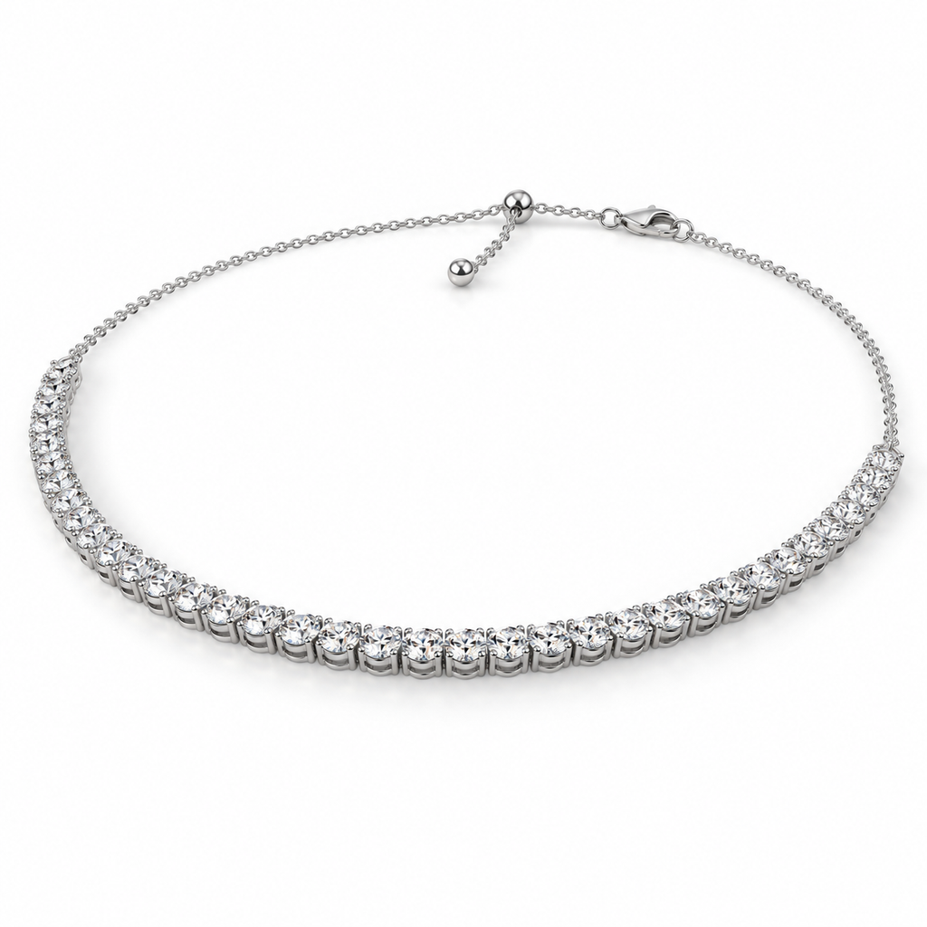 5.00ctw round lab-grown diamond adjustable choker Tennis Necklace in 14k white gold - angled view