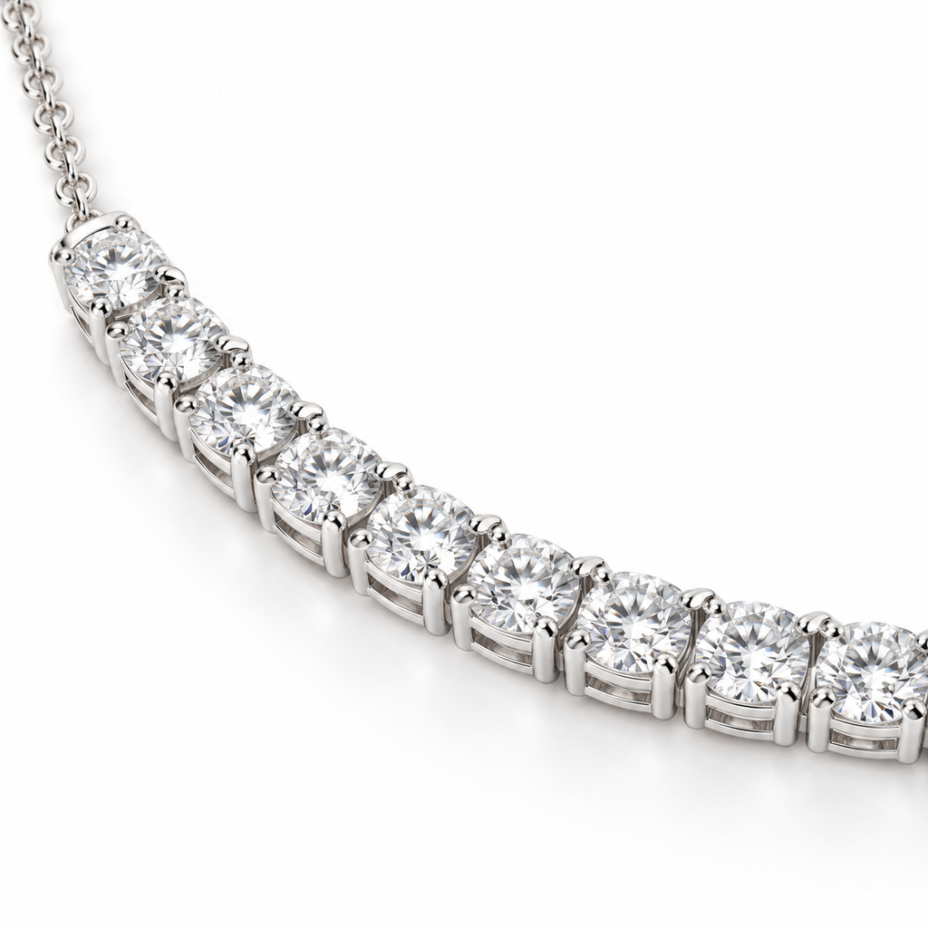 5.00ctw round lab-grown diamond adjustable choker Tennis Necklace in 14k white gold - diamond setting close-up
