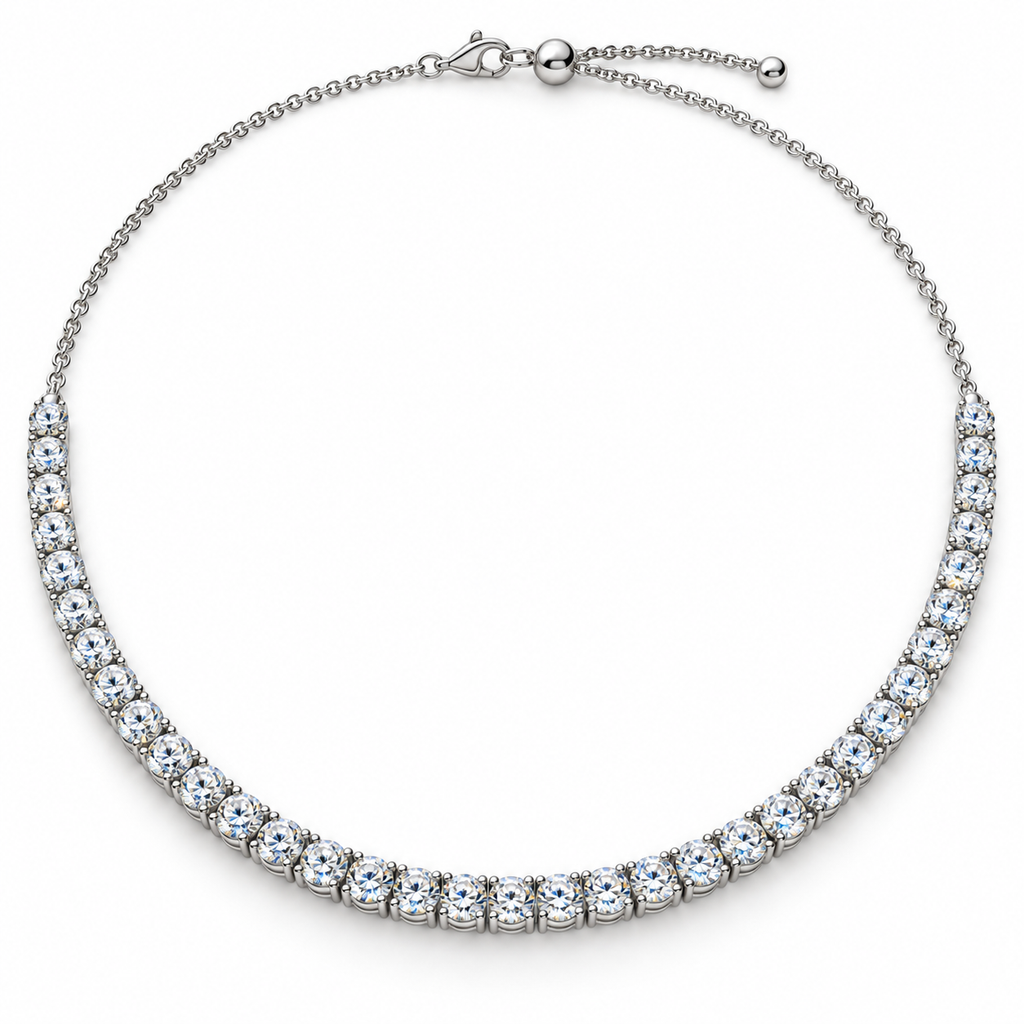 5.00ctw round lab-grown diamond adjustable choker Tennis Necklace in 14k white gold - centered front view