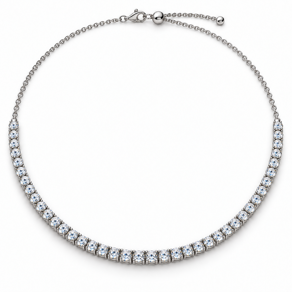 3.00ctw round lab-grown diamond adjustable choker tennis necklace in 14k white gold - front view