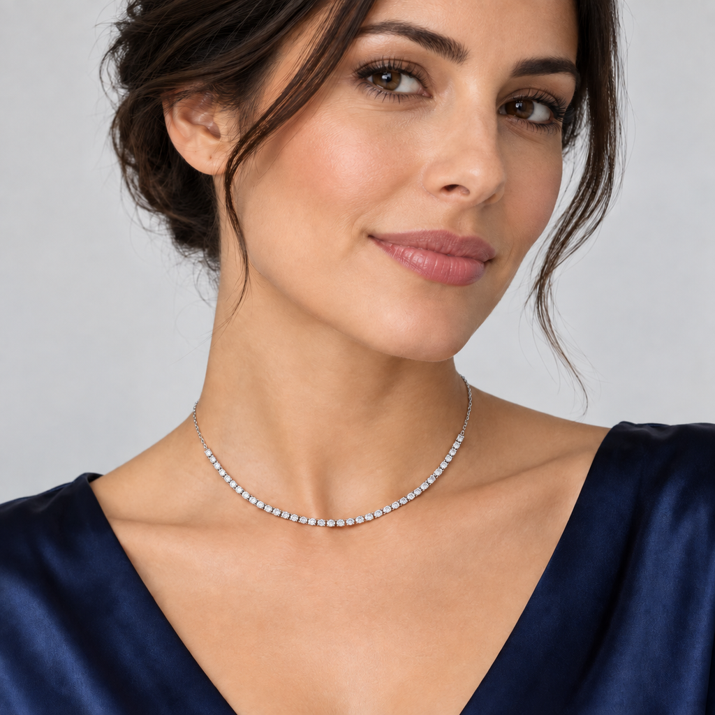 3.00ctw round lab-grown diamond adjustable choker tennis necklace in 14k white gold - worn on model