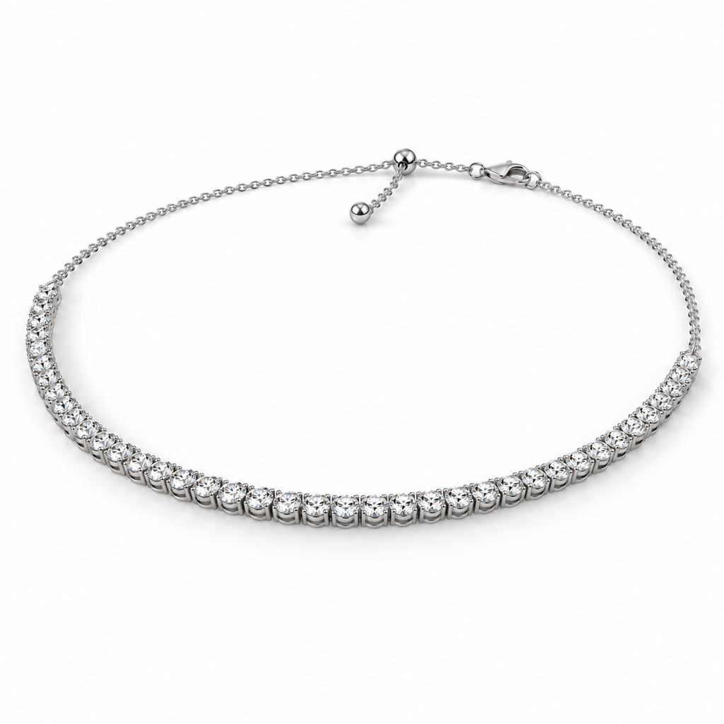 3.00ctw round lab-grown diamond adjustable choker tennis necklace in 14k white gold - angled view