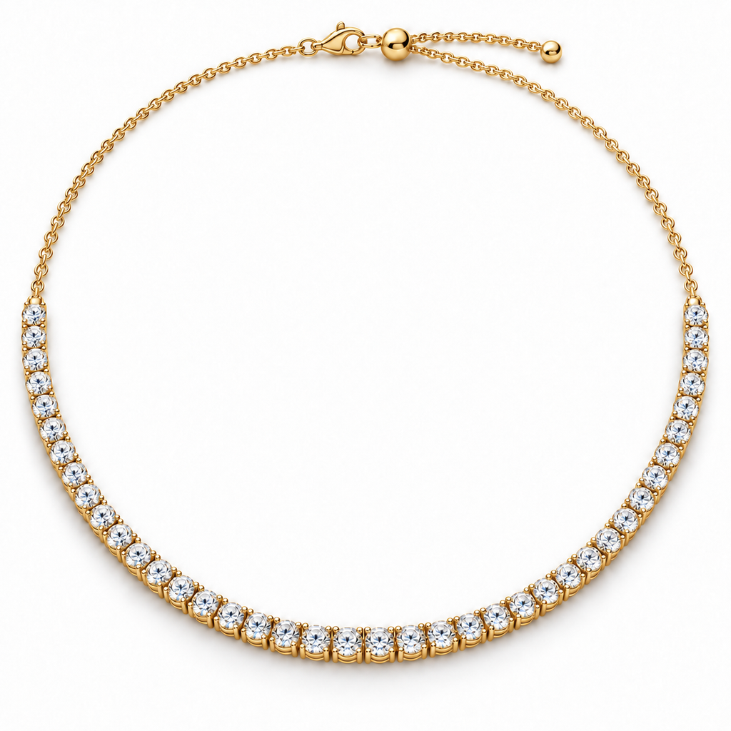 3.00ctw lab-grown diamond adjustable choker Tennis Necklace in 14k yellow gold - front view